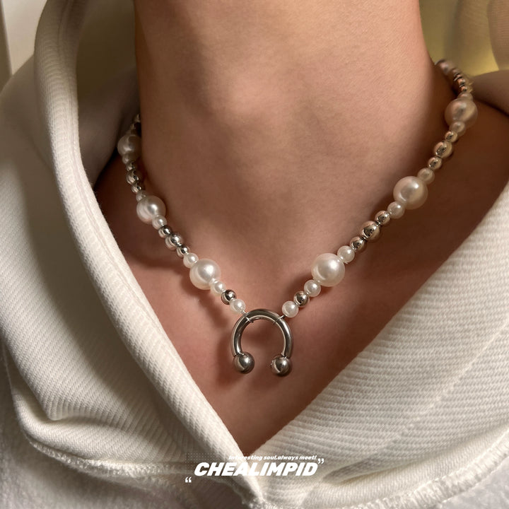 Pearl Metal Beaded Punk Necklace