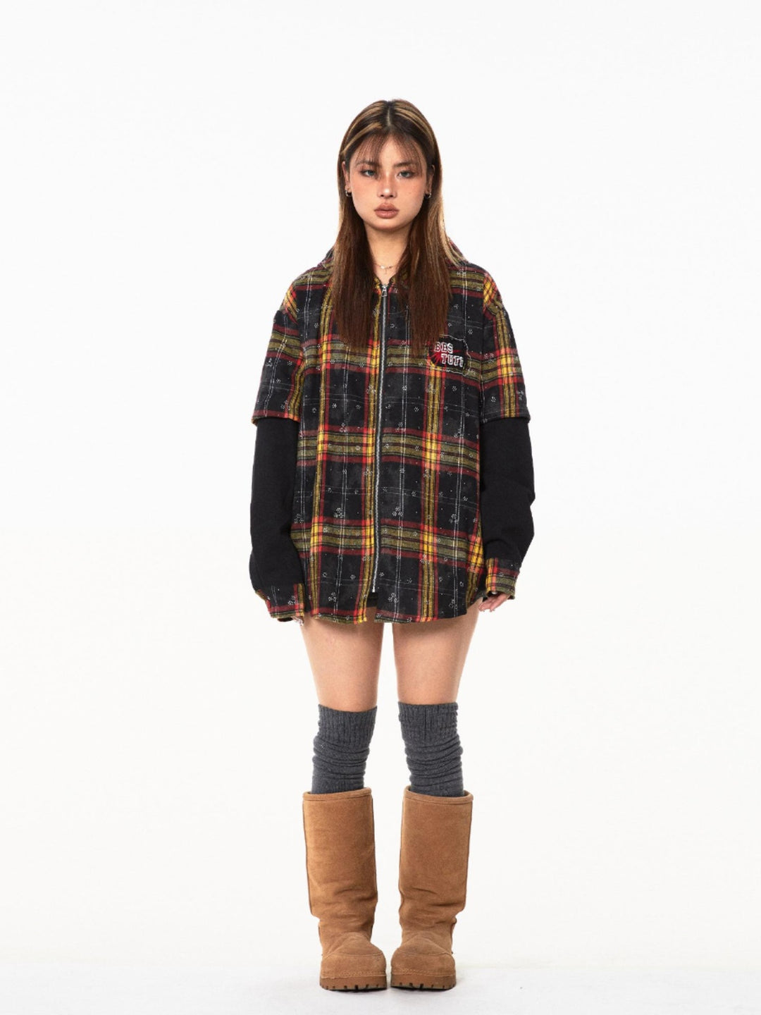Plaid Hooded Loose Shirt