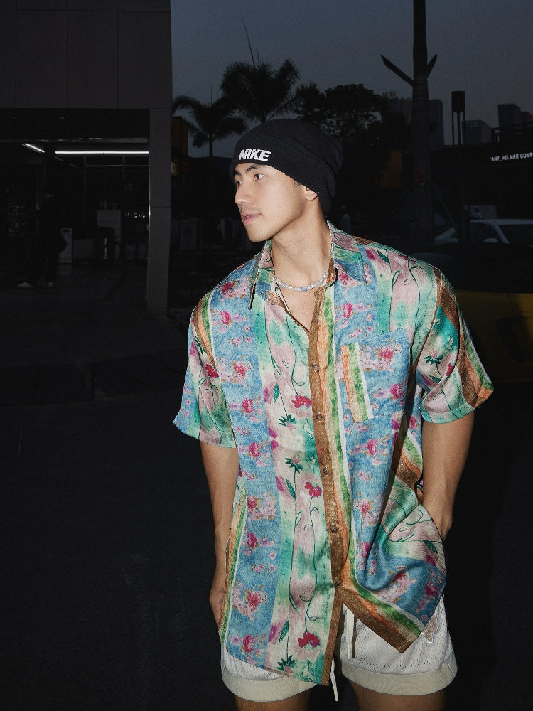 Blumenmuster Lockere Passform Kurzarmhemd 