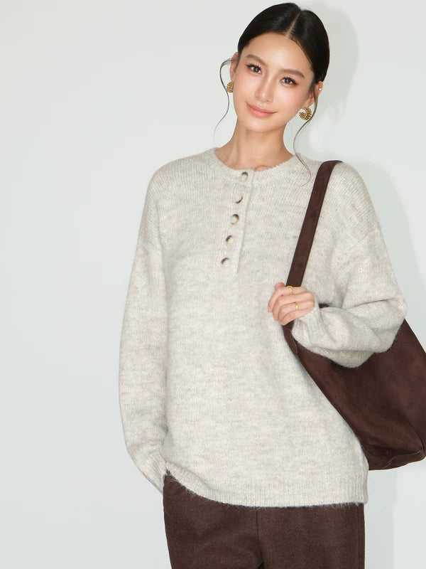 Suéter de punto con cuello Henley 