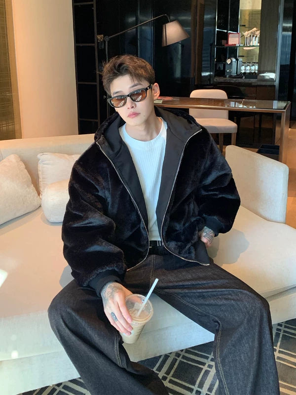 Wendbare Fleecegefütterte Kapuzenwinterjacke 