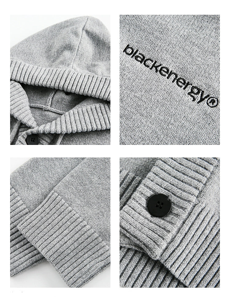 Cardigan en tricot à boutons et capuche 
