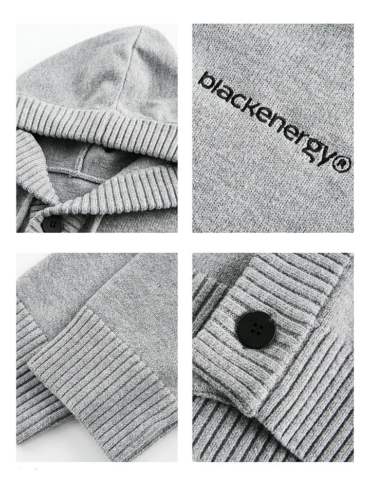 Cardigan en tricot à boutons et capuche 