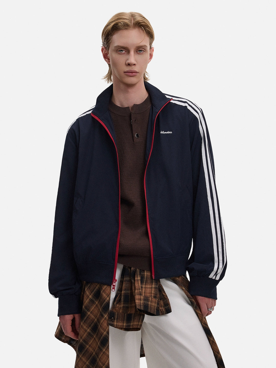Veste de sport rétro à col montant trois barres 
