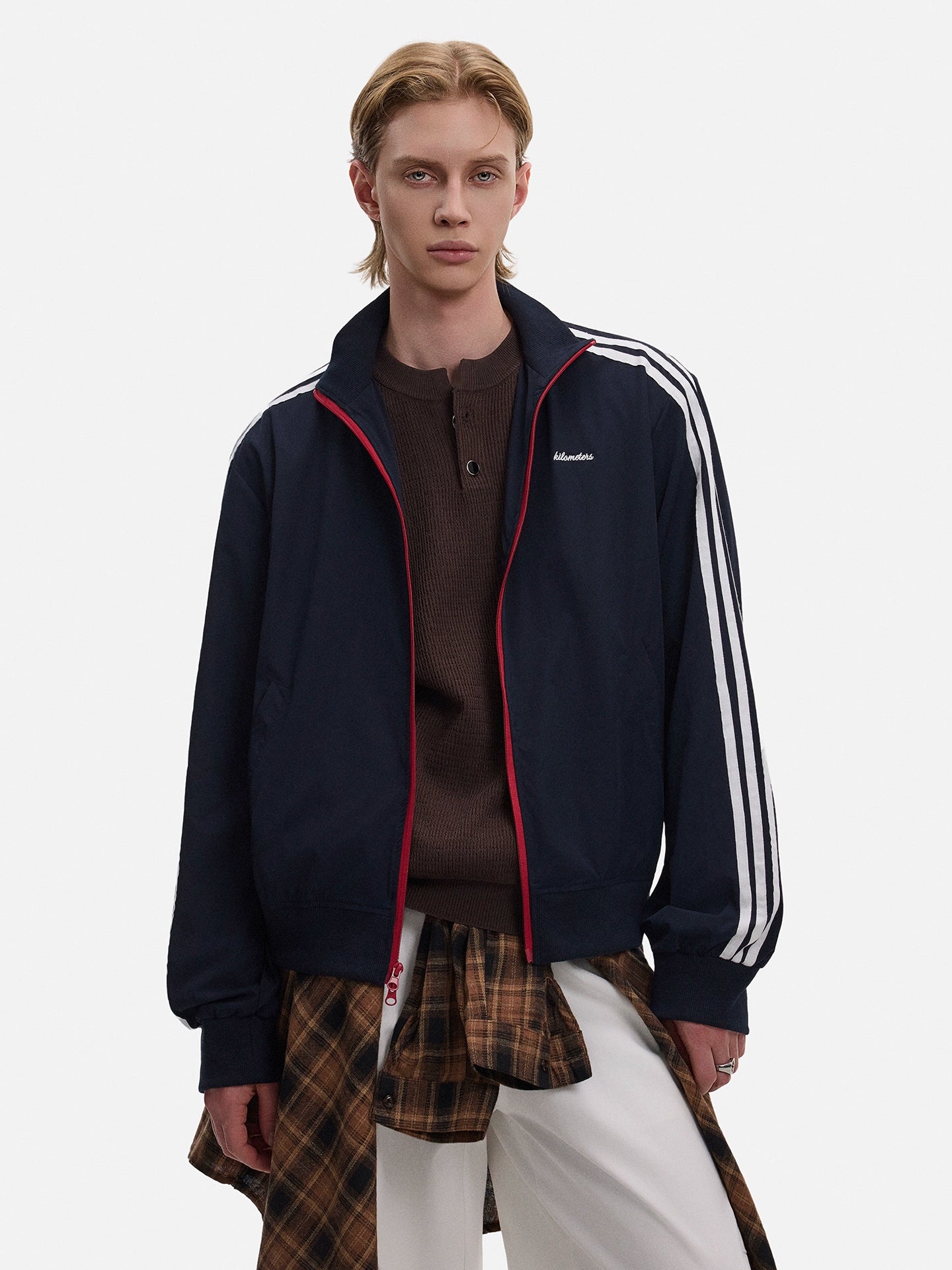 Three-Bar Stand Collar Sports Jacket