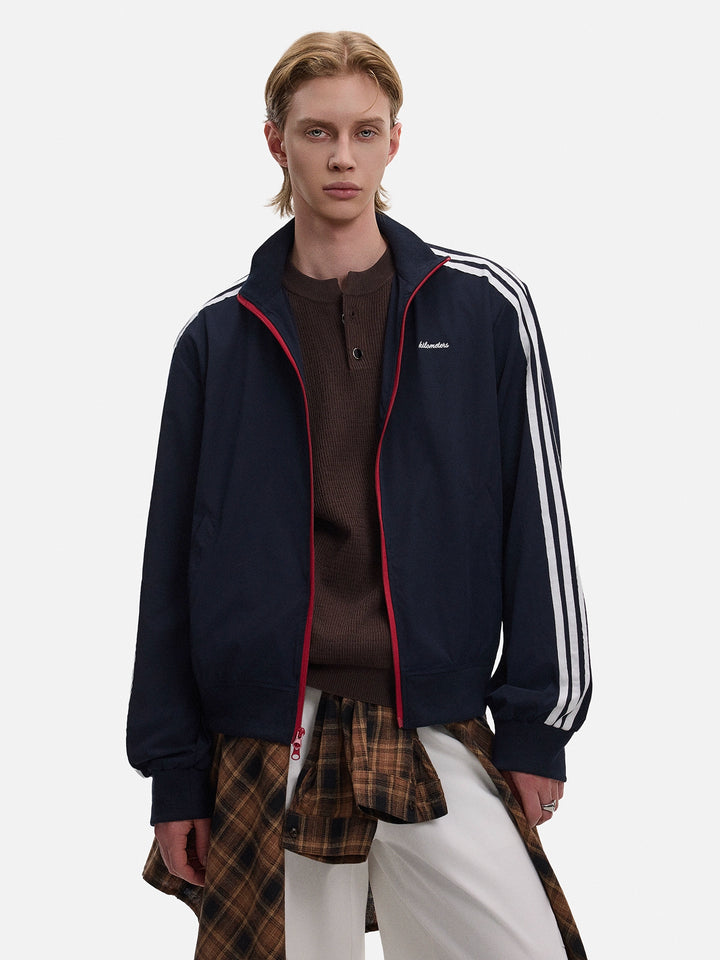 Veste de sport rétro à col montant trois barres 