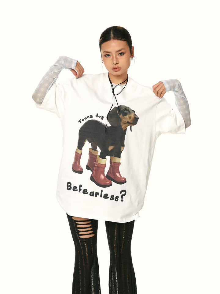 Grafický bavlněný top s potiskem jezevčíka 