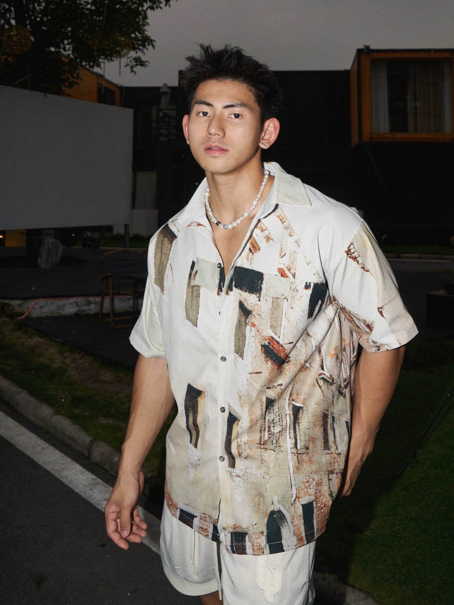 Kubanischer Kragen Entspanntes Passform Bedrucktes Hemd 