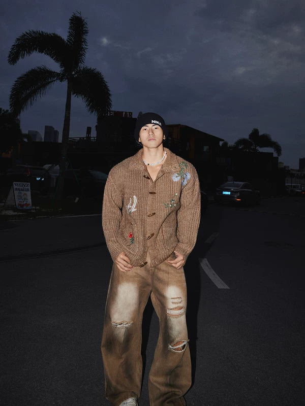 Vintage Floral Embroidered Knit Sweater