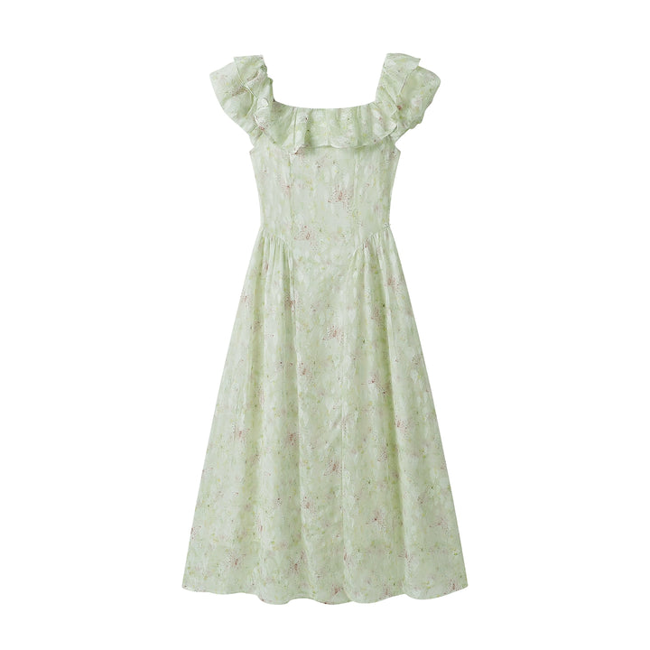 Floral Ruffle Midi Sundress with Square Neck