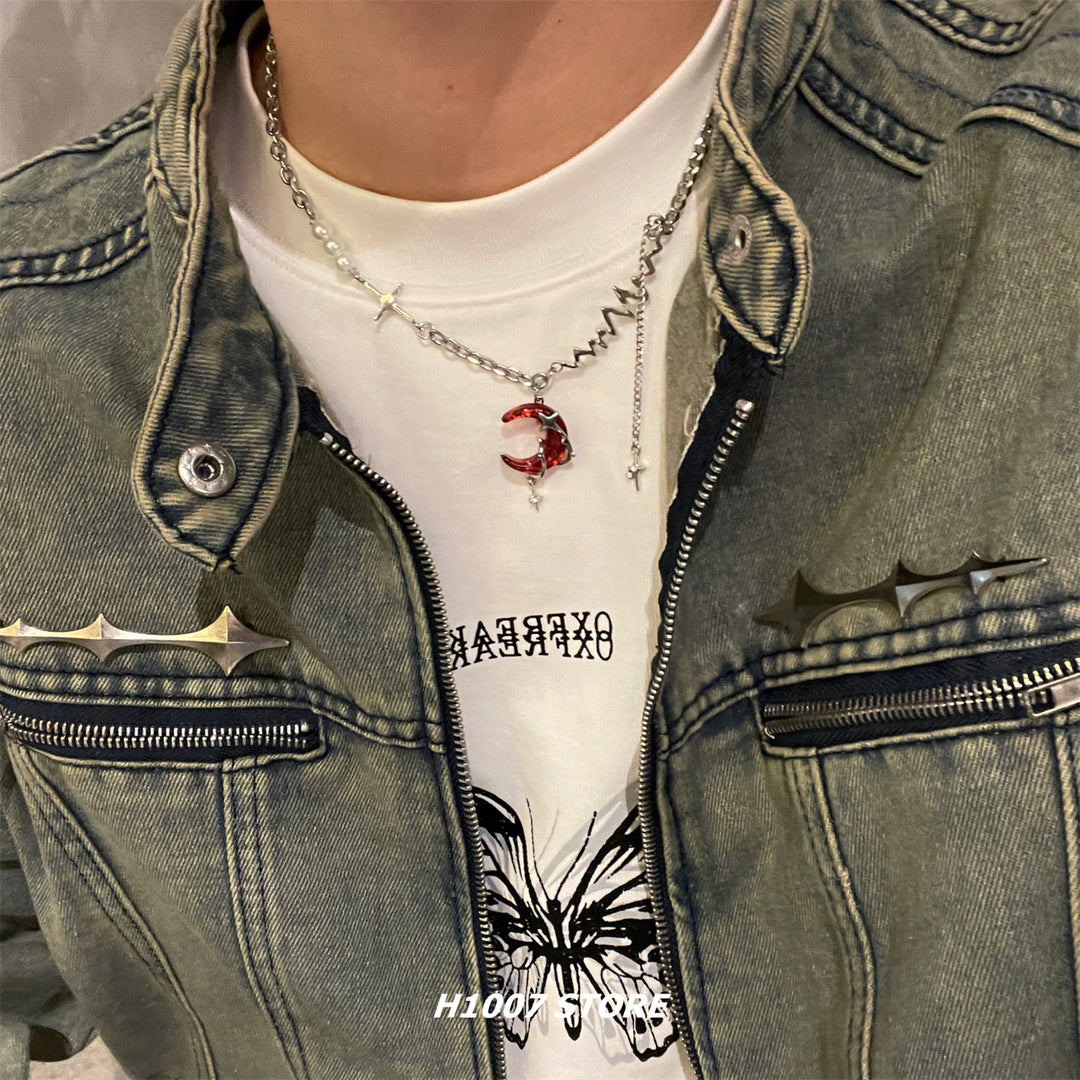 Moon Pendant Hip Hop Necklace Chain