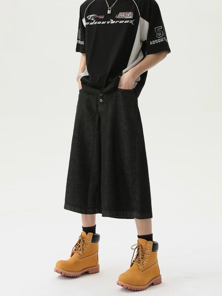 Cropped Wide Leg Button Jeans