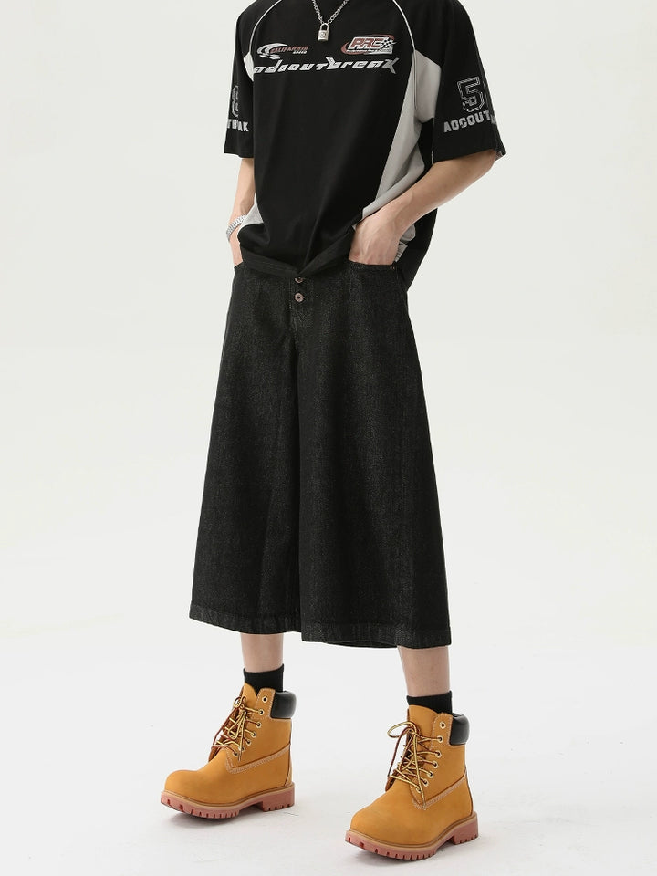 Cropped Wide Leg Button Jeans