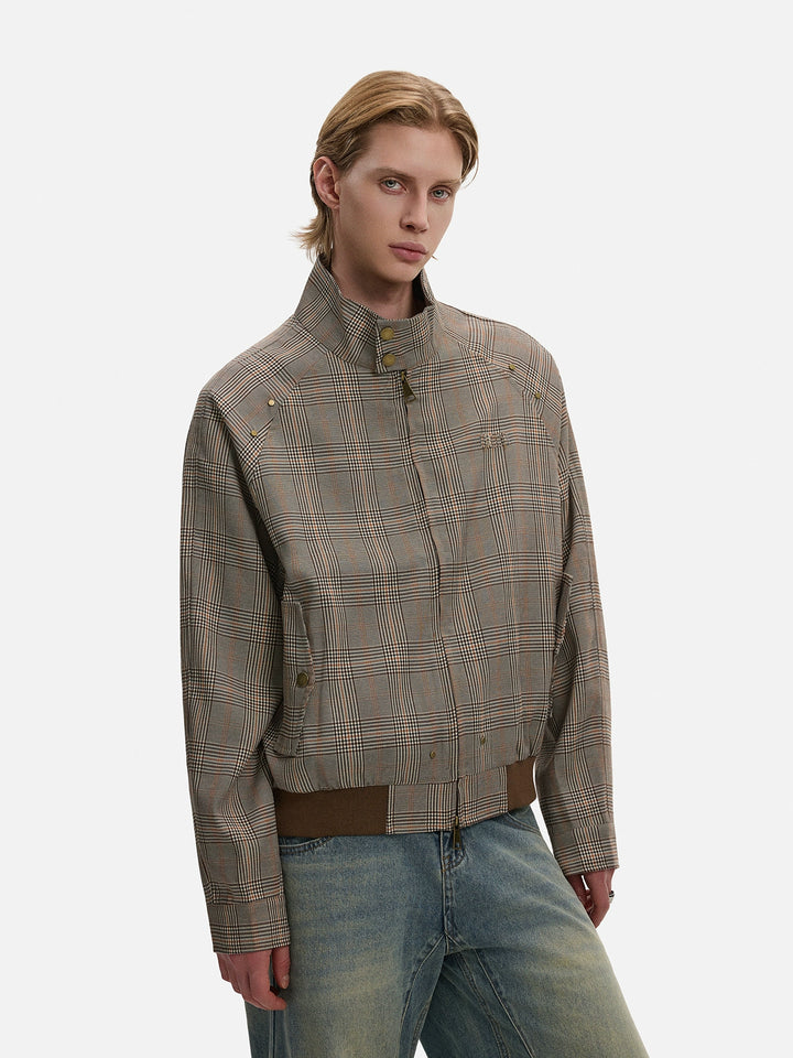 Veste courte à col montant en pied-de-poule 