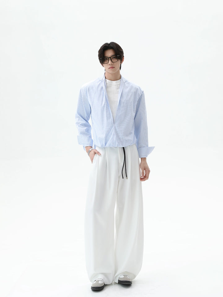 Gestreepte V-hals Lange Mouwen Casual Shirt 