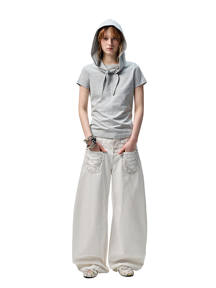 Distressed Low-Waist Wide Leg Pants