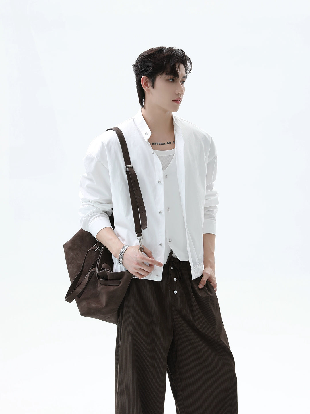 Stand Collar Long-sleeved Shirt