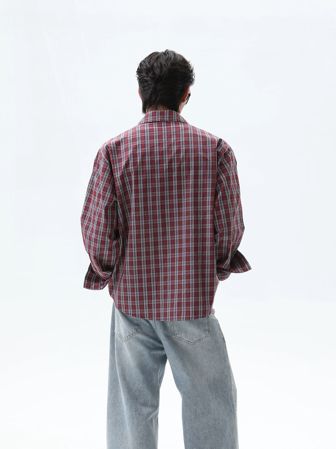 Chemise à manches longues en plaid à coupe décontractée 