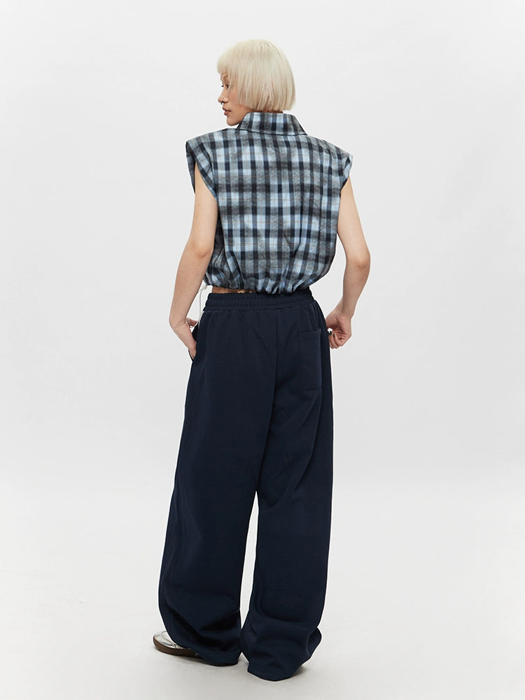 Plaid Drawstring Sleeveless Button-Up Shirt