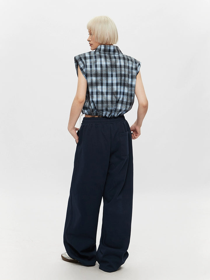 Plaid Drawstring Sleeveless Button-Up Shirt