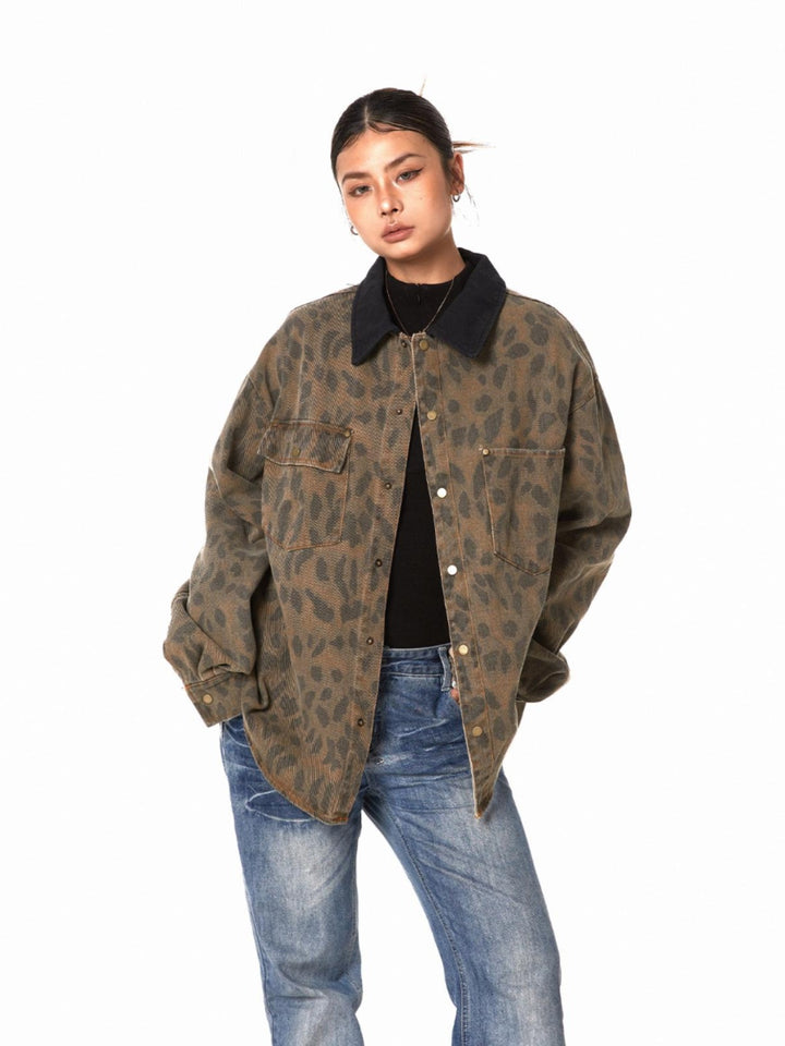 Retro Leopard Print Loose Shirt Jacket