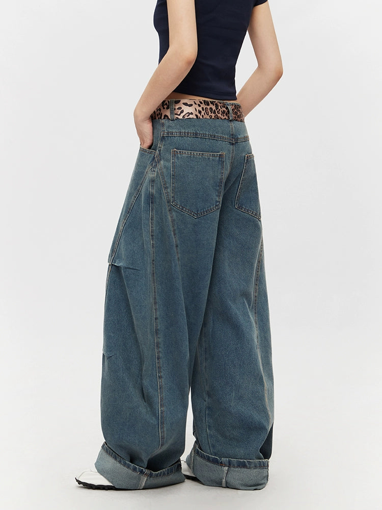 Wide Leg Jeans with Leopard Print