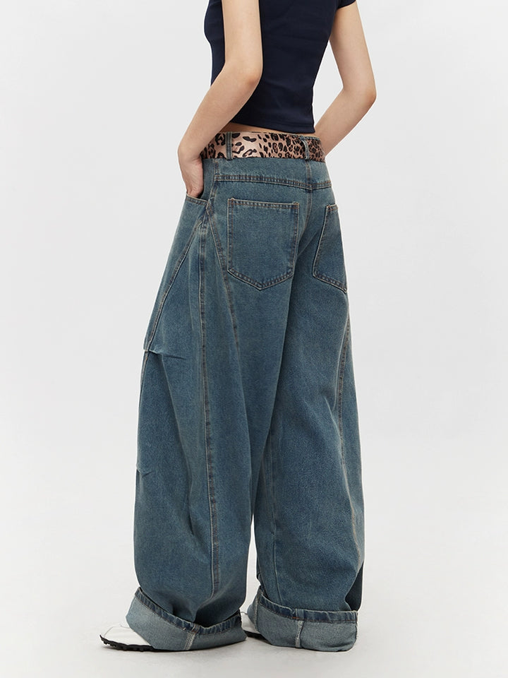 Wide Leg Jeans with Leopard Print