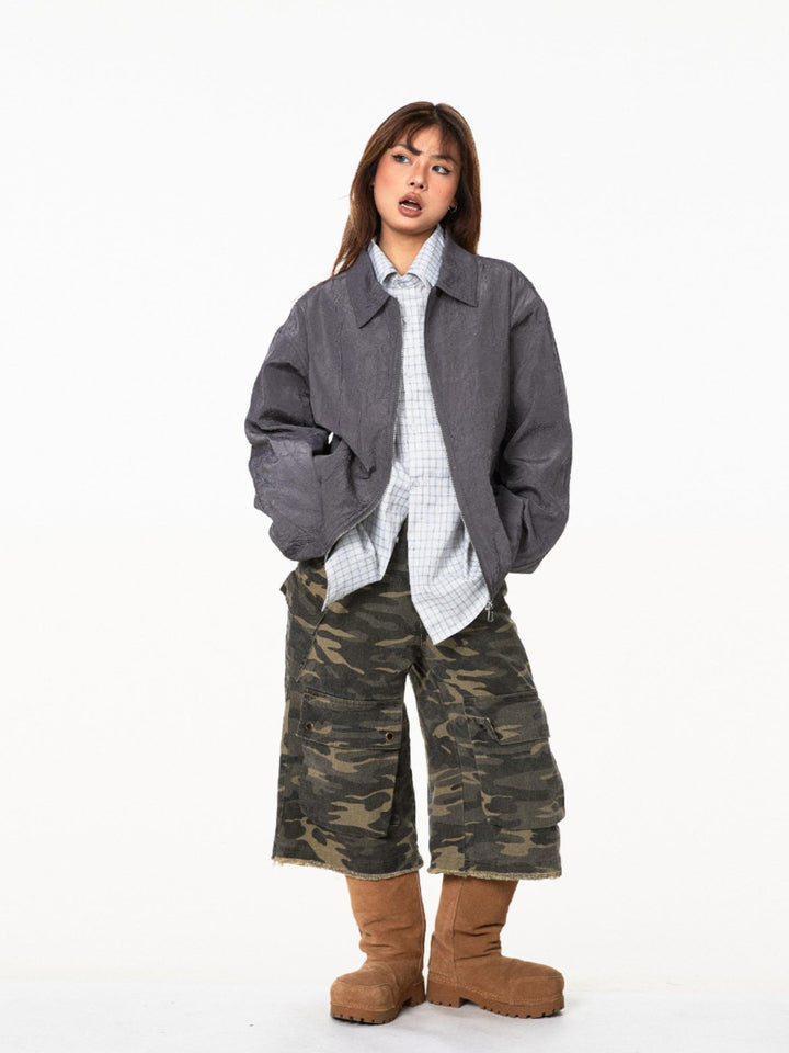 Pleated Lapel Texture Loose Jacket
