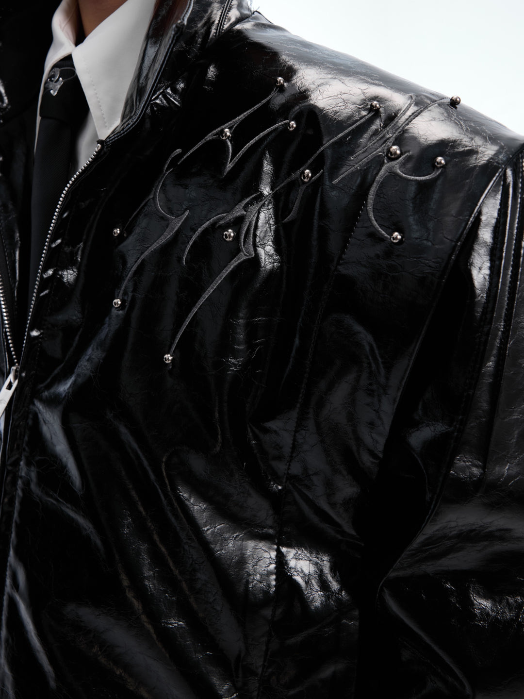 Rivet Embroidery Leather Jacket