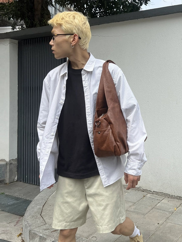 大容量レトロソフトレザー ホーボーバッグ 