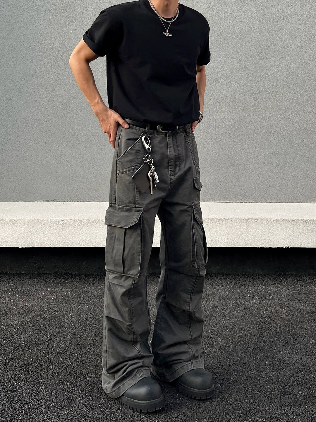 Retro Multi-Pocket Flared Cargo Bukser 