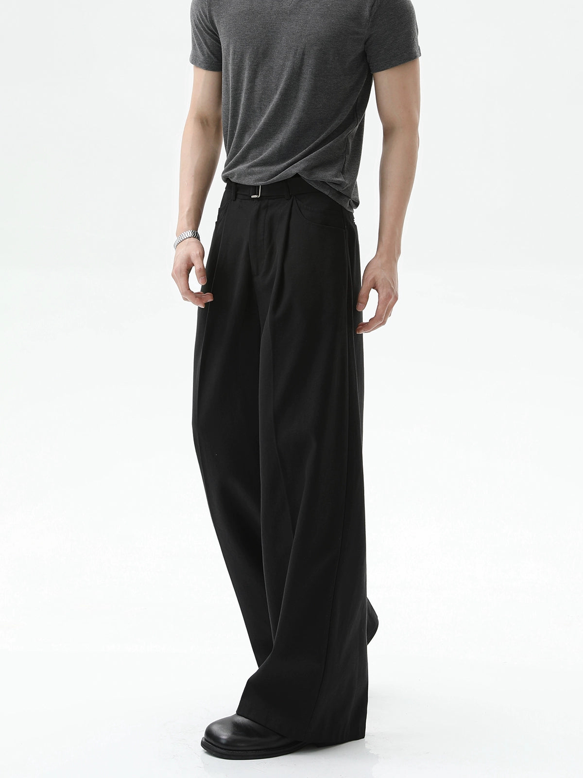 取り外し可能なベルトのワイドレッグカジュアルパンツ 