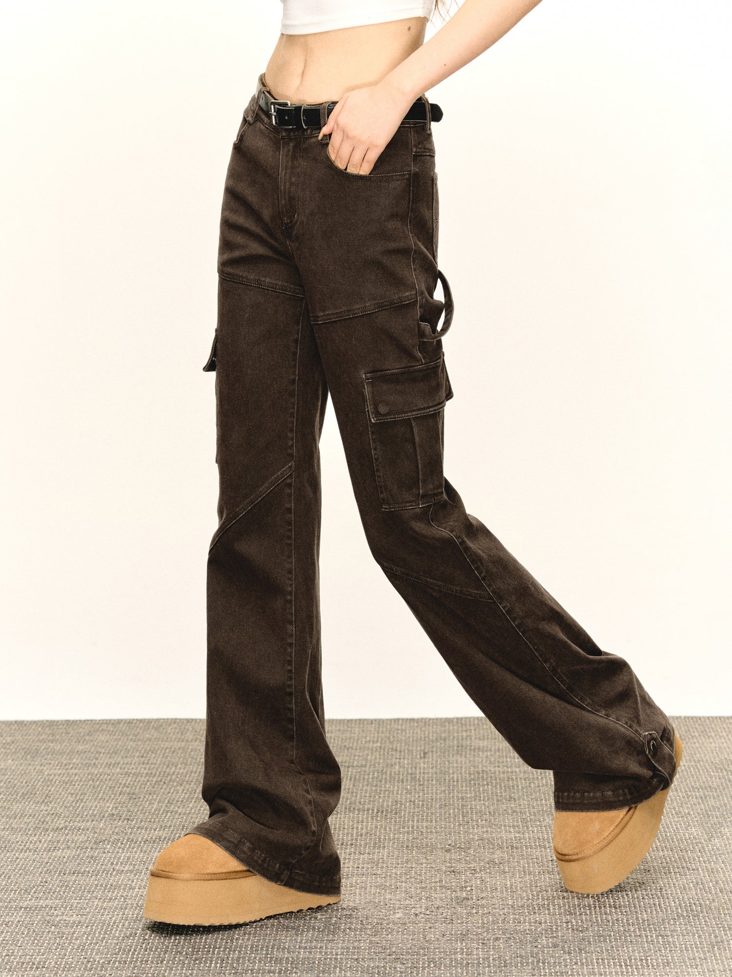 Retro Multi-pocket Low Waist Pants