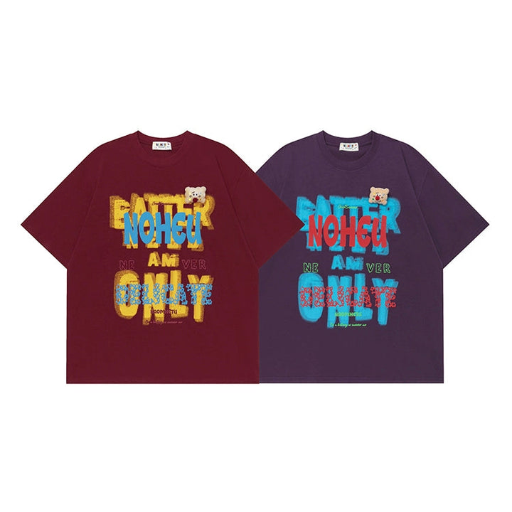 T-shirt girocollo largo con lettere graffiti 