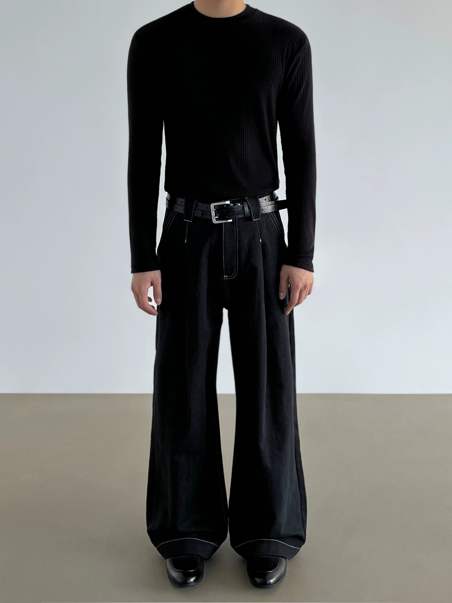 Açık Dikiş A-Line Bol Drape Pantolon 