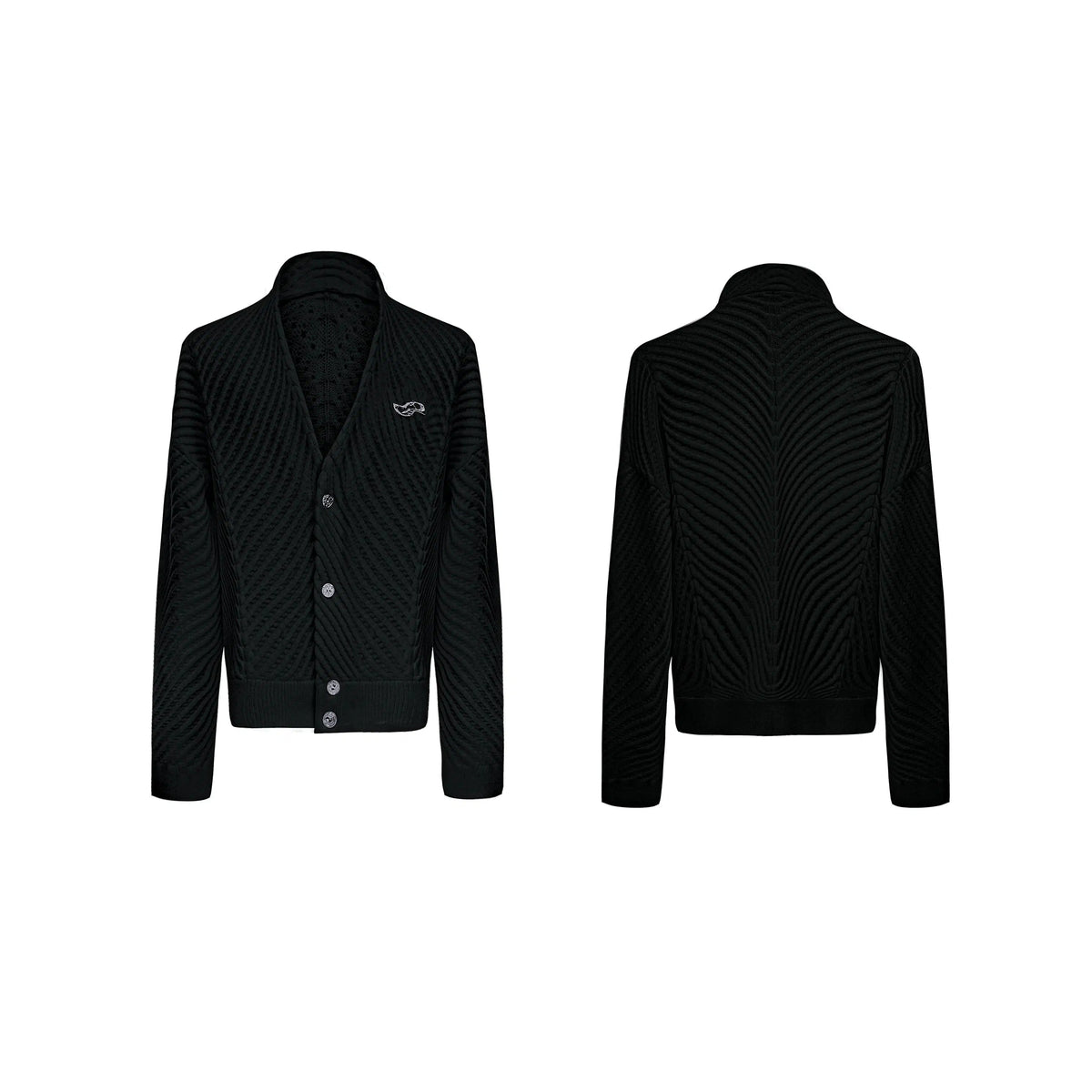 Pleated Knit V-Neck Cardigan