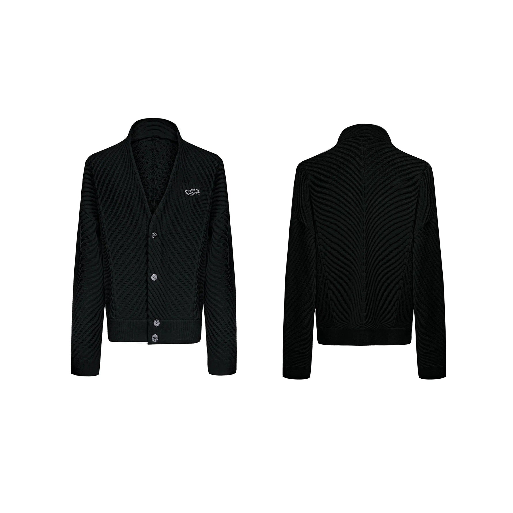 Pleated Knit V-Neck Cardigan