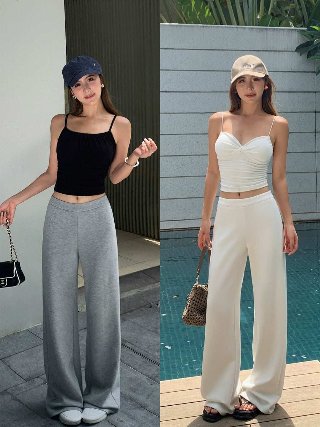 Pantaloni larghi in maglia a vita alta 