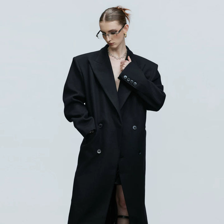 Padded Shoulders Oversized Wool Overcoat