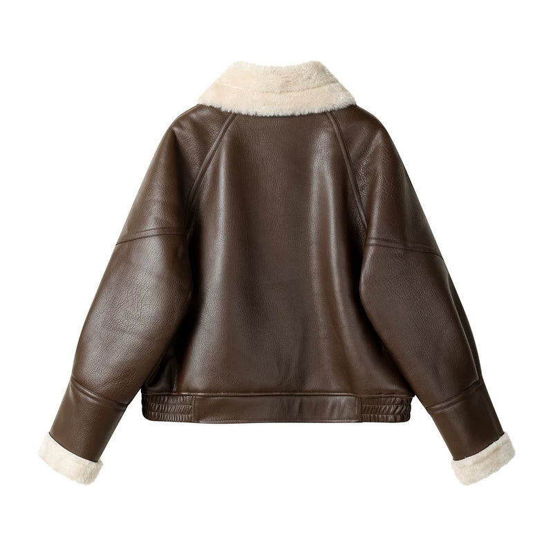 Chaqueta de motociclista de lana de cordero forrada de shearling 