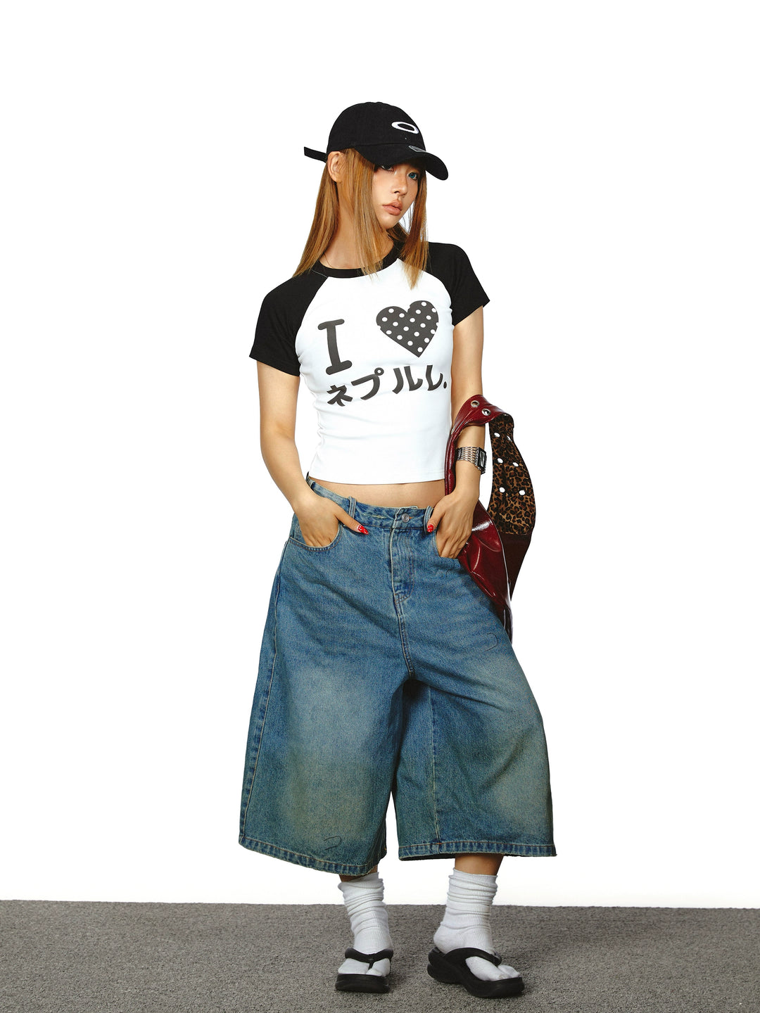 Washed Denim High Waist Wide Leg Pants