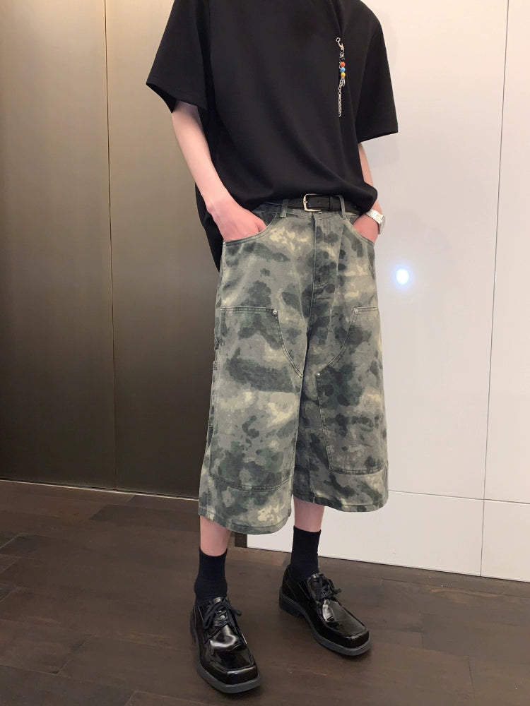 루즈 스트레이트 카모플라주 카고 팬츠 