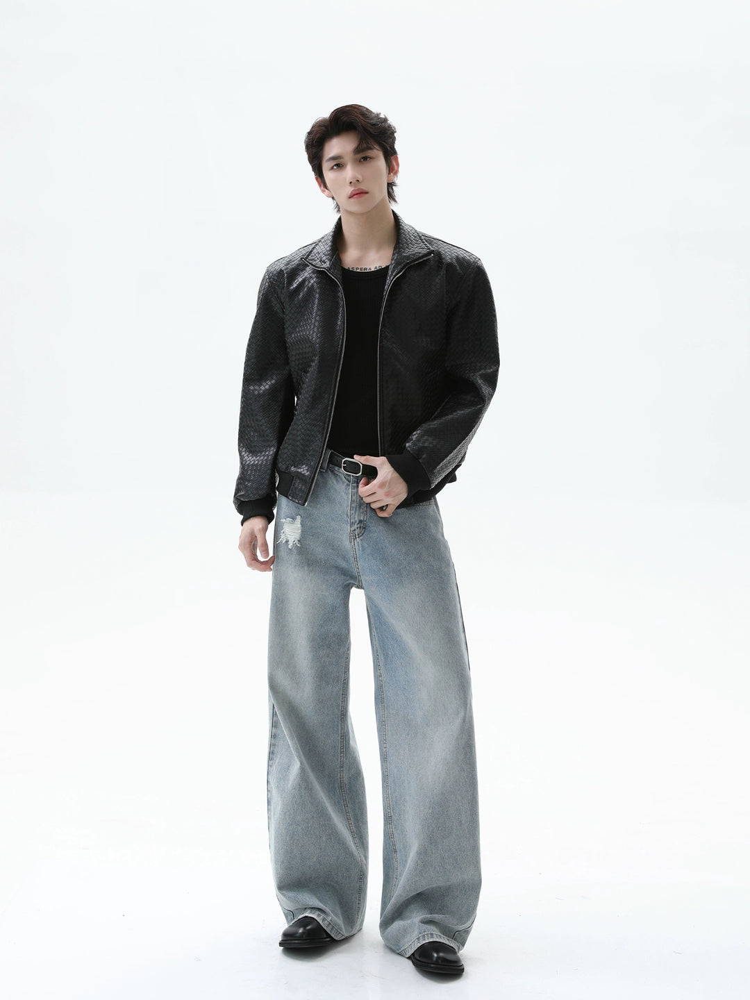 Crocodile-print Leather Jacket