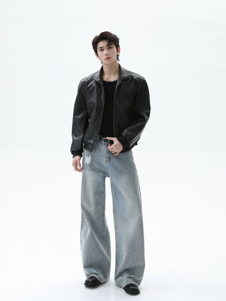 Crocodile-print Leather Jacket