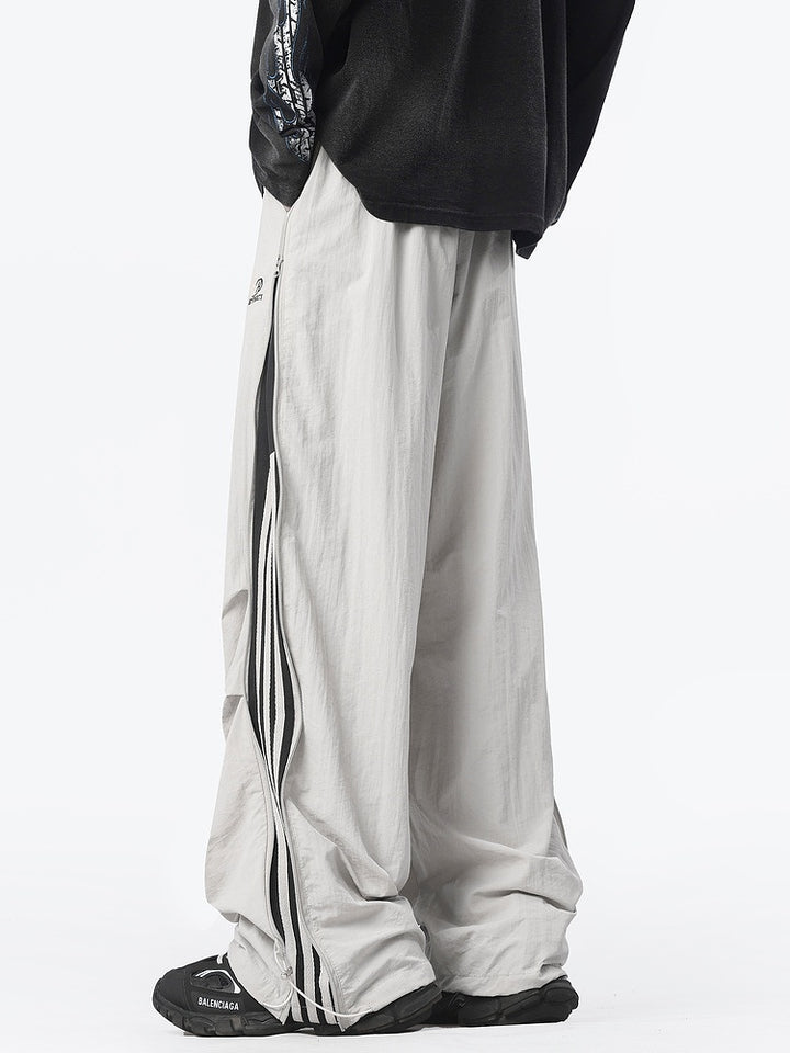 Pantalons décontractés à larges jambes rayés avec zip 