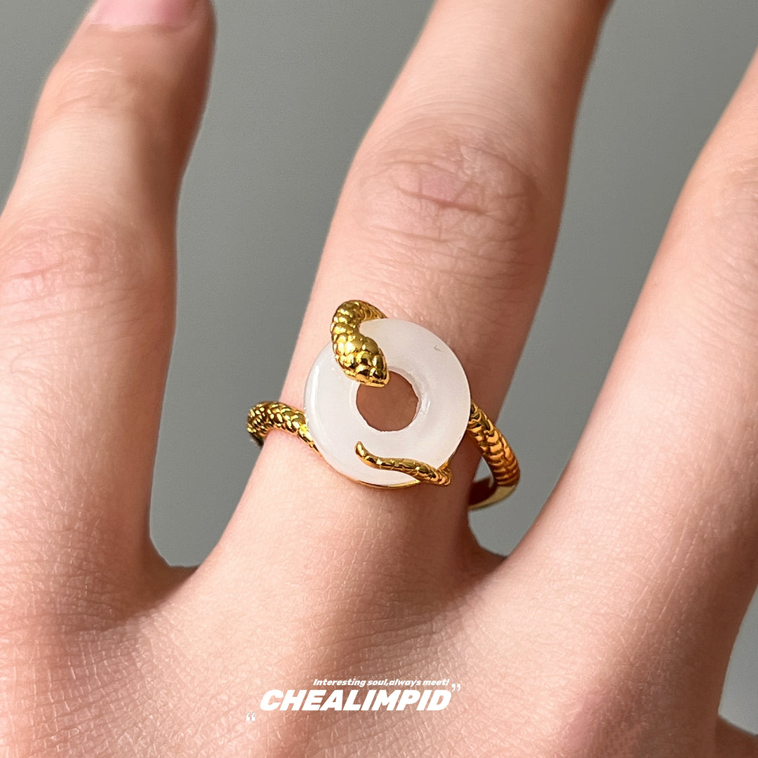 Snake Wrap Jade Peace Buckle Ring