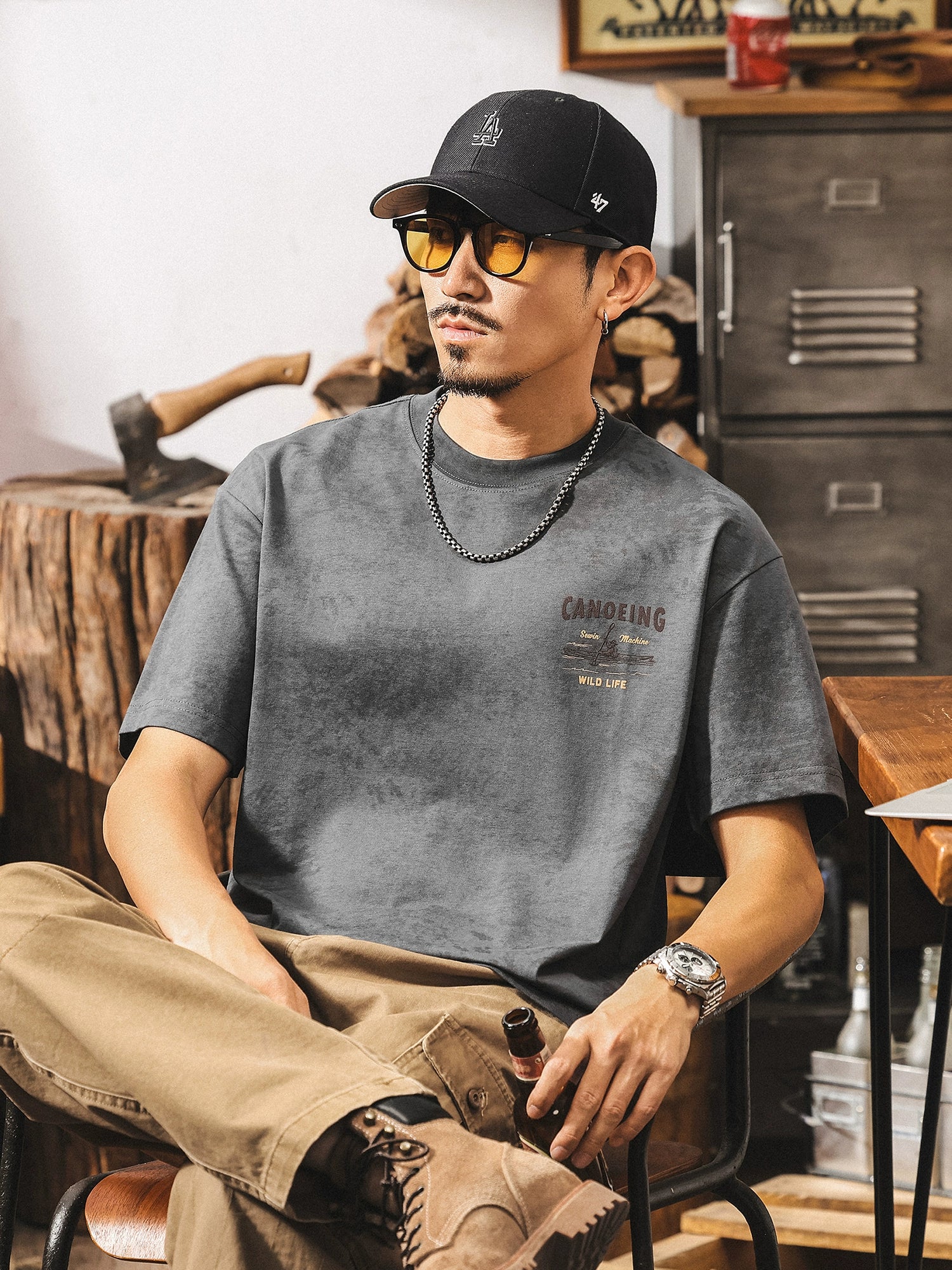 Mountain Graphic Distressed Loose Fit T-Shirt