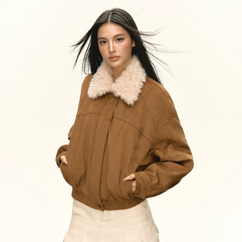Faux Shearling Collar Short Jacket