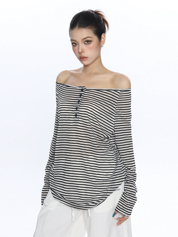 Striped Off Shoulder Long Sleeve Top