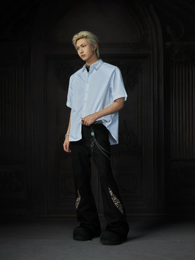 Flared Pants with Leopard Print Panels